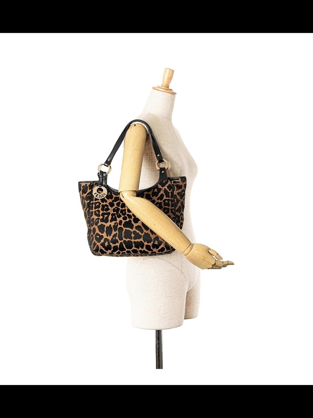 Fendi Leopard Print Canvas Shoulder Bag Brown/Black - Picture 6 of 14
